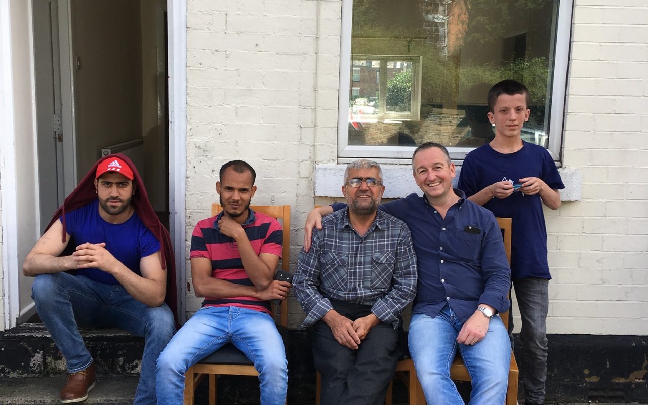 The moving team taking a well-earned rest